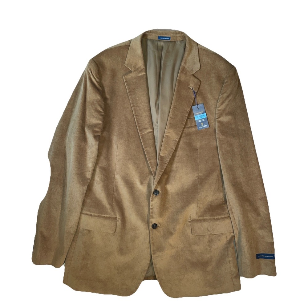 NWT Stafford Corduroy Sport Coat Mens 48 Long Stafford Tan Classic Fit Stretch